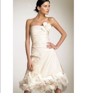 BCBG cream strapless silk taffeta floral dress